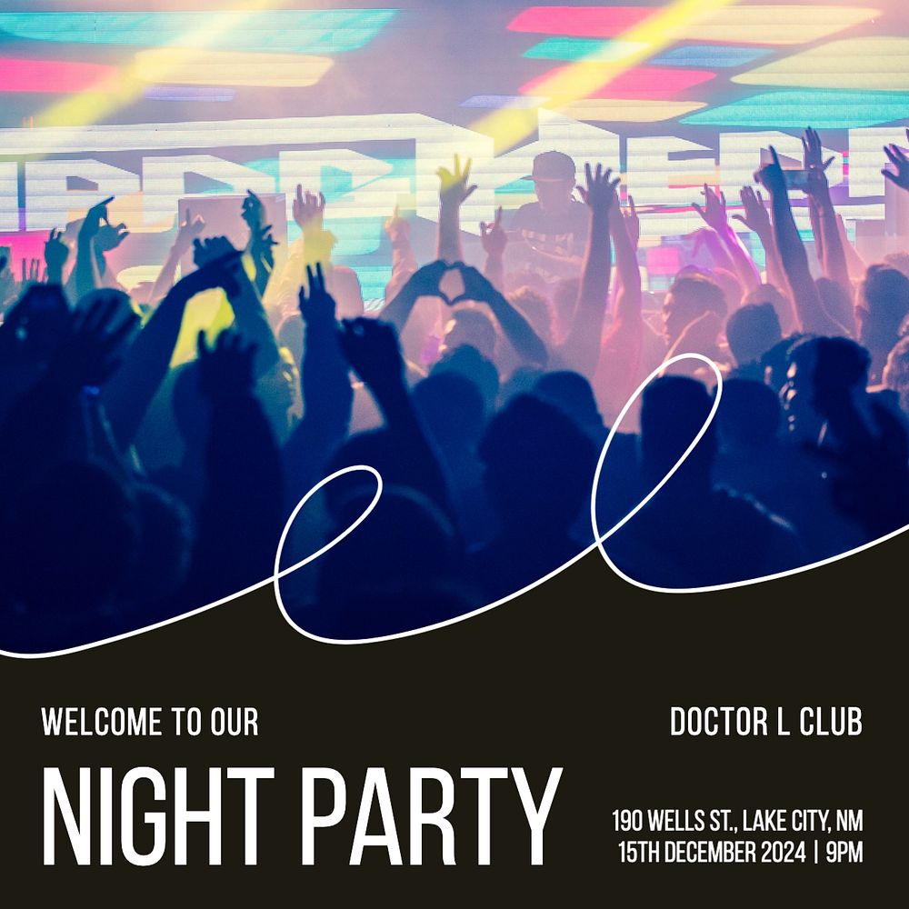 Night party  Instagram post template, editable text