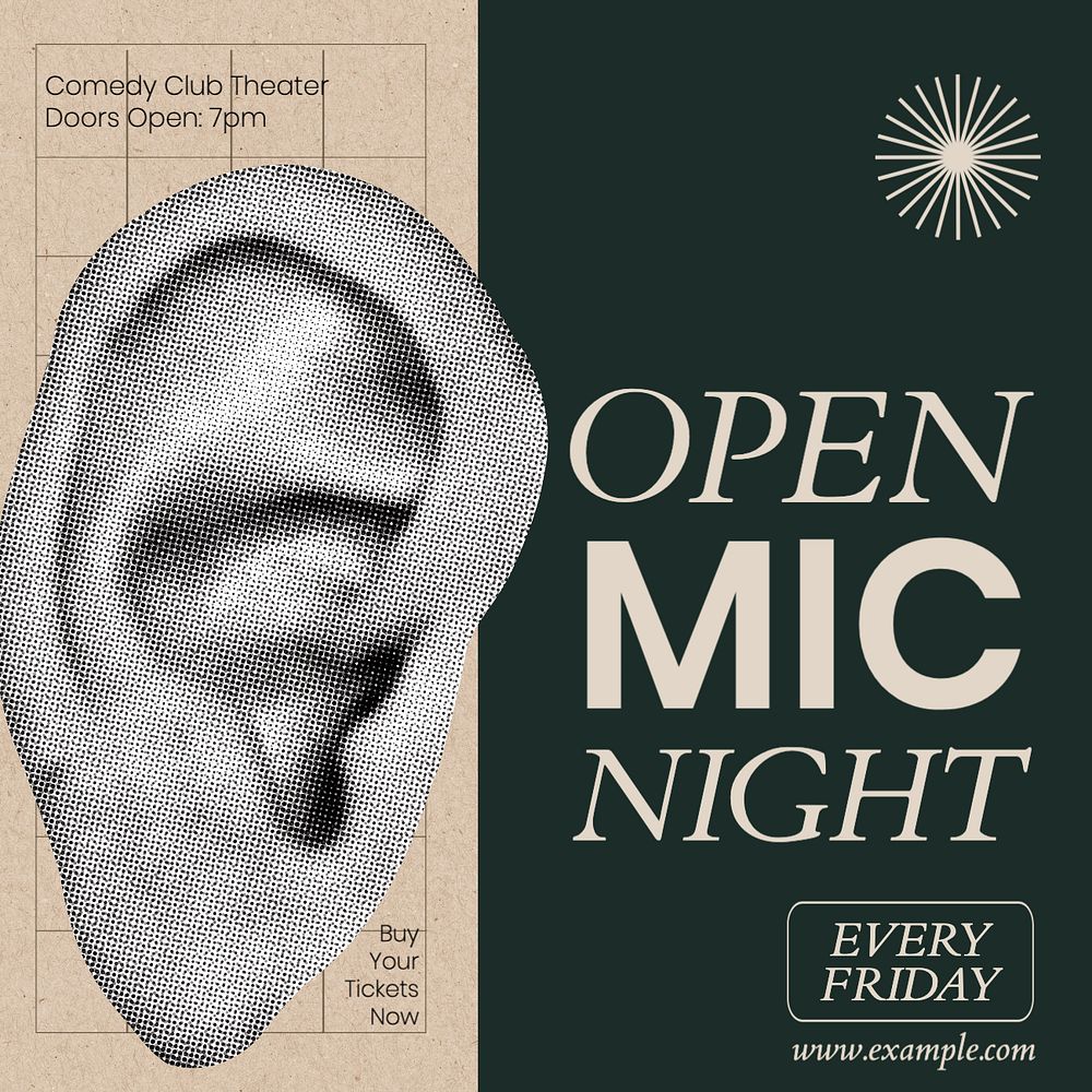 Open mic night Instagram post template, editable text