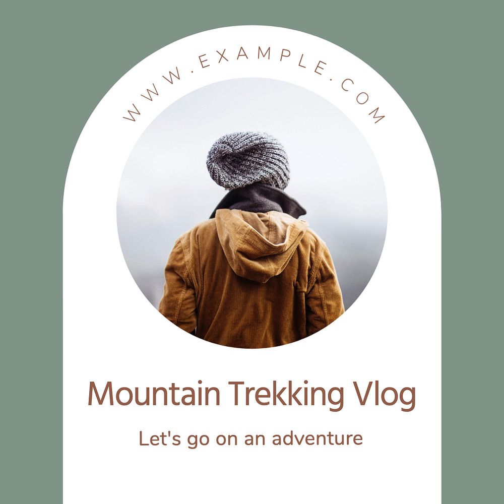 Mountain trekking vlog Instagram post template, editable text