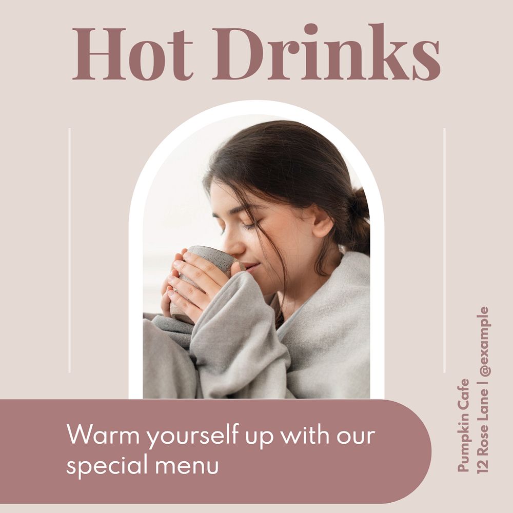 Hot drinks cafe Instagram post template, editable text