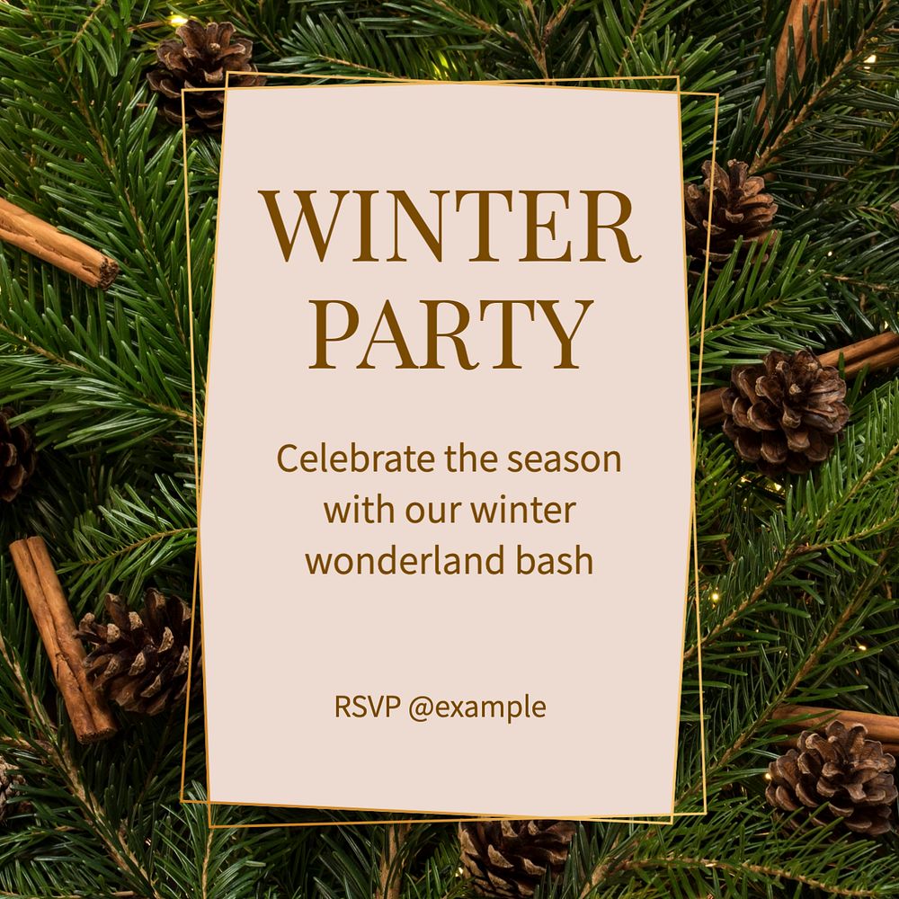 Winter party Instagram post template, editable text