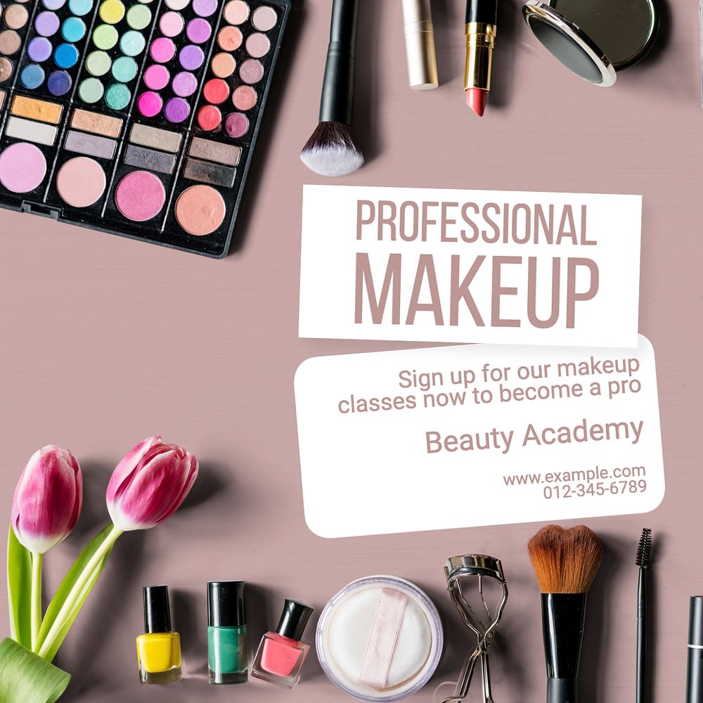 Professional makeup course Instagram post template, editable text