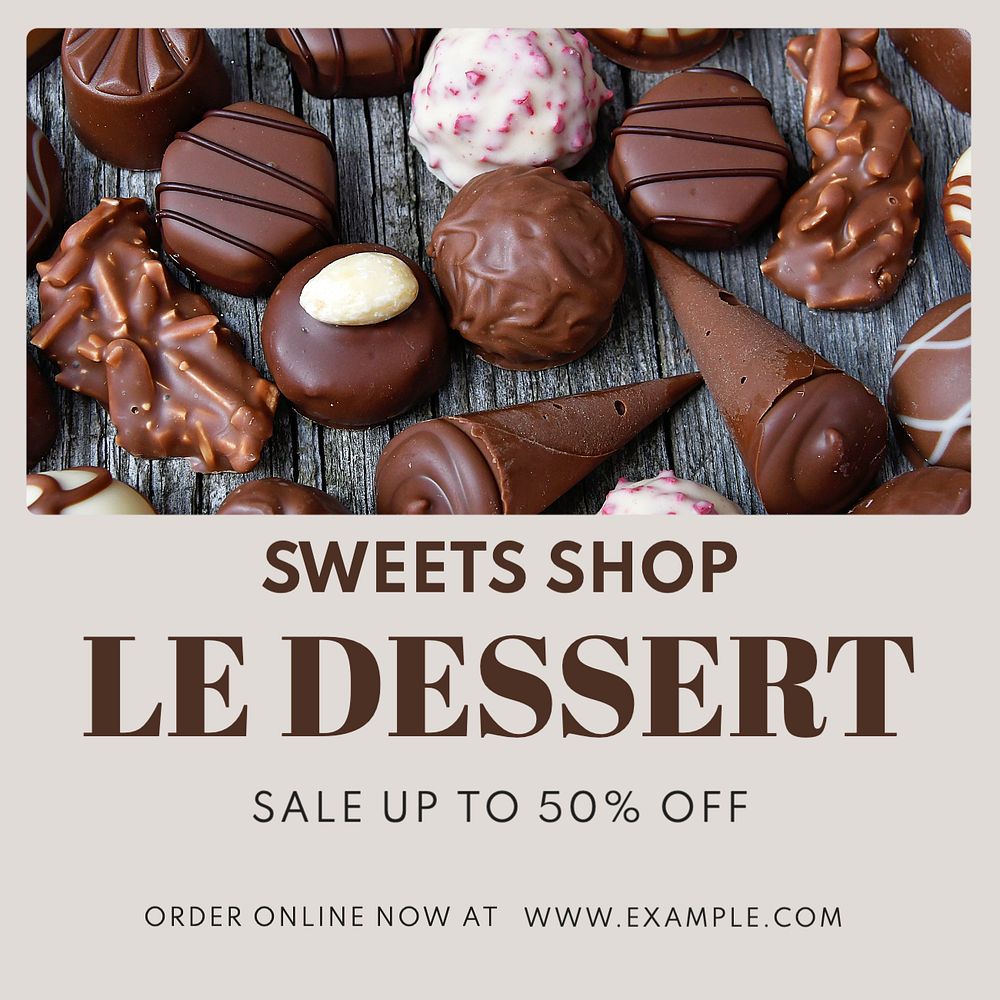 Sweet shop Instagram post template, editable text