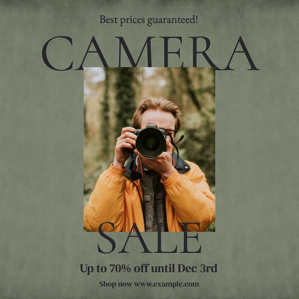 Camera sale Instagram post template, editable text