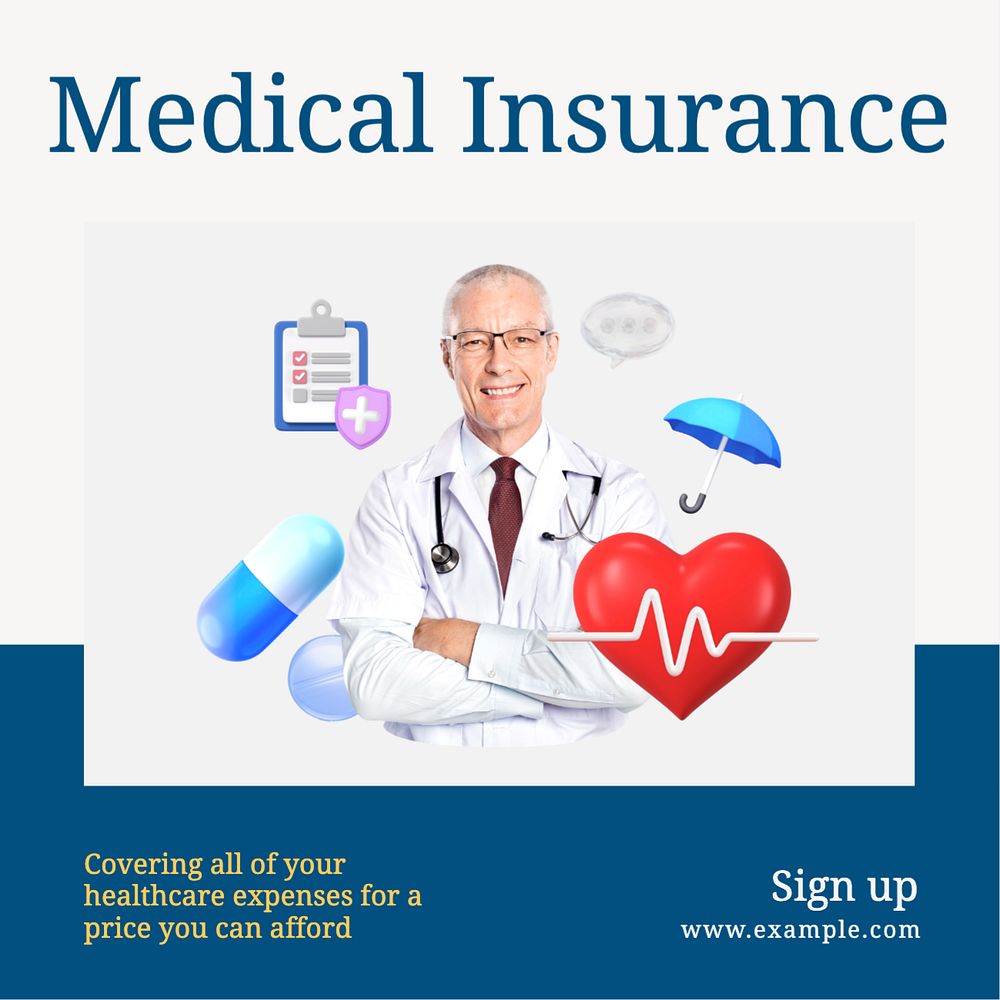 Medical insurance Instagram post template, editable text