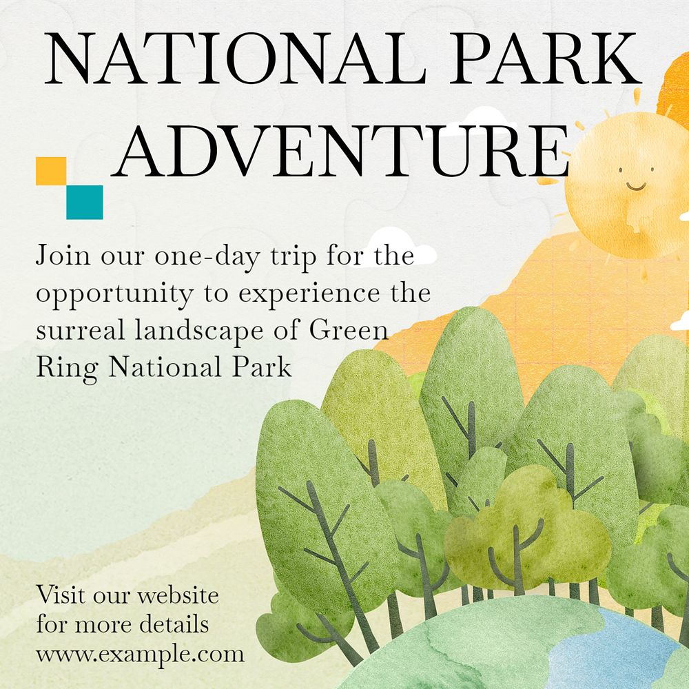 National park adventure Instagram post template, editable text