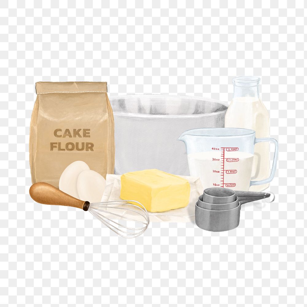 Baking ingredients & tool png illustration, editable design