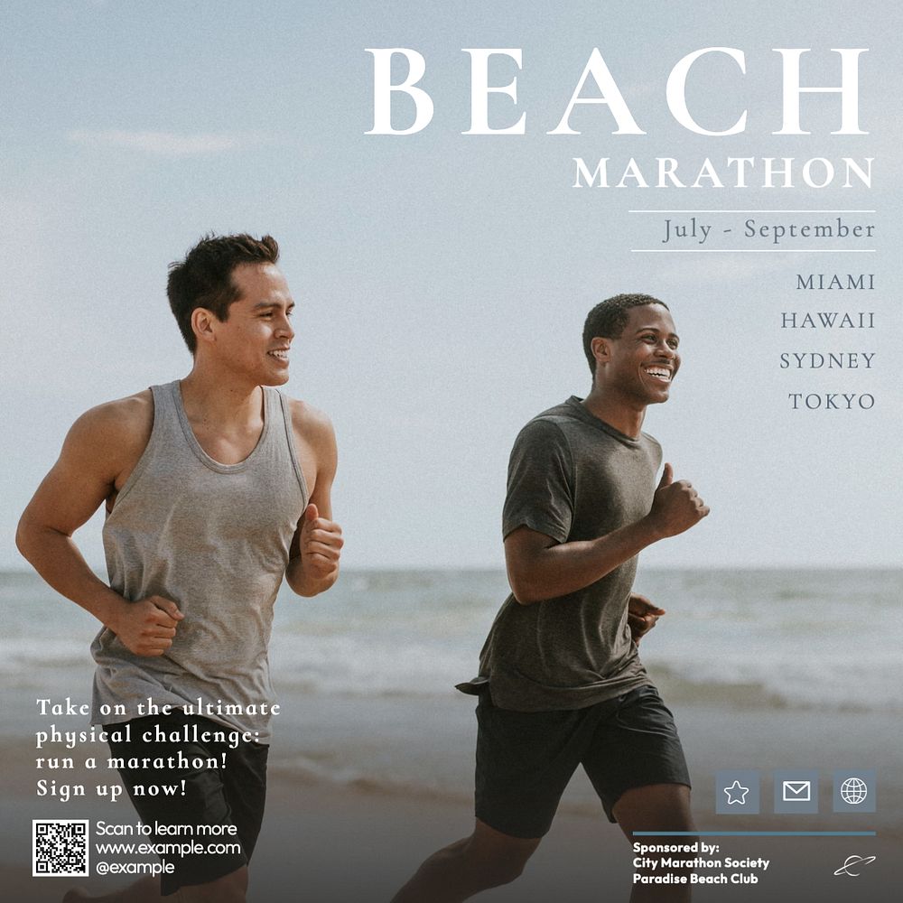 Beach marathon  Instagram post template, editable text