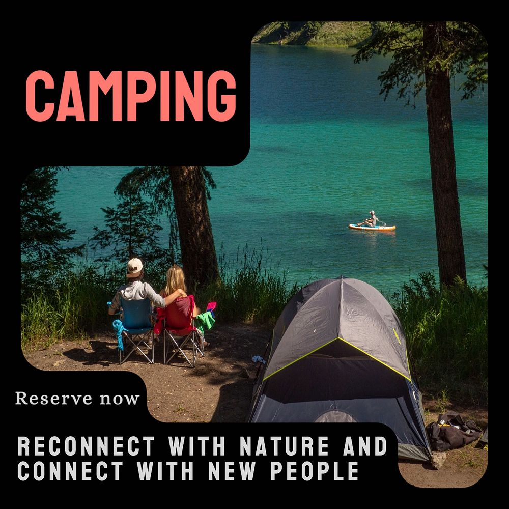 Camping Instagram post template, editable text