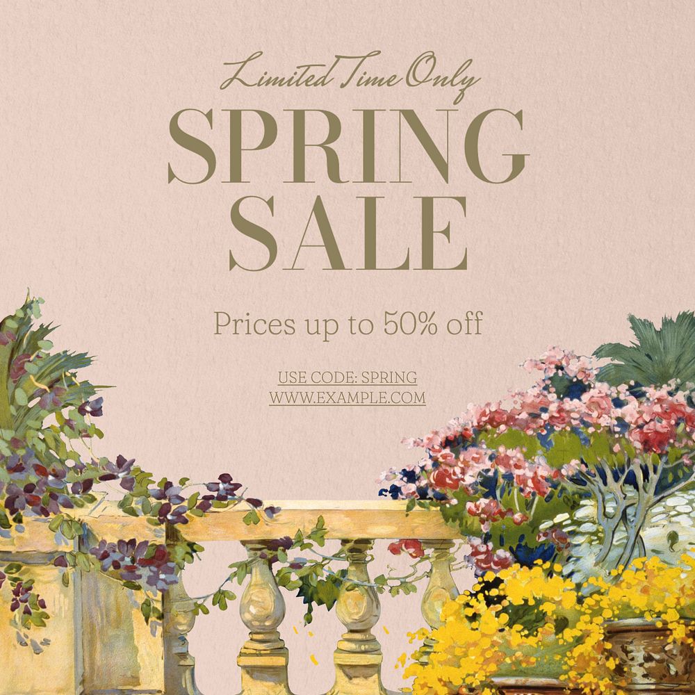 Spring sale Instagram post template, editable text