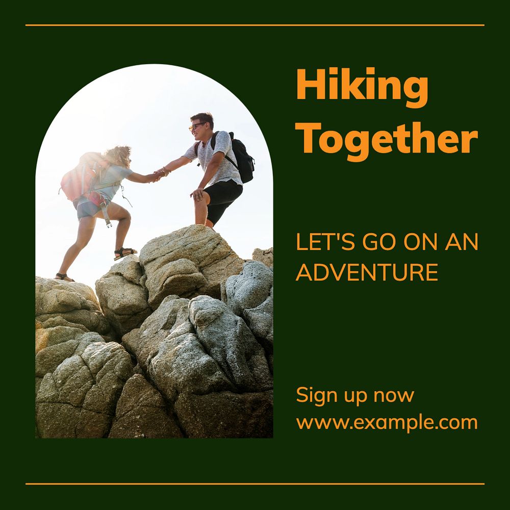 Hiking club Instagram post template, editable text