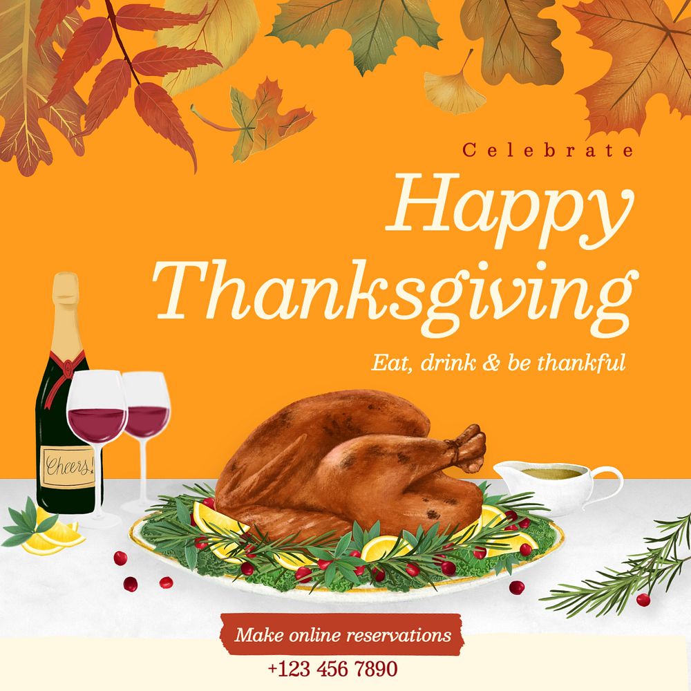 Thanksgiving Instagram post template, editable text