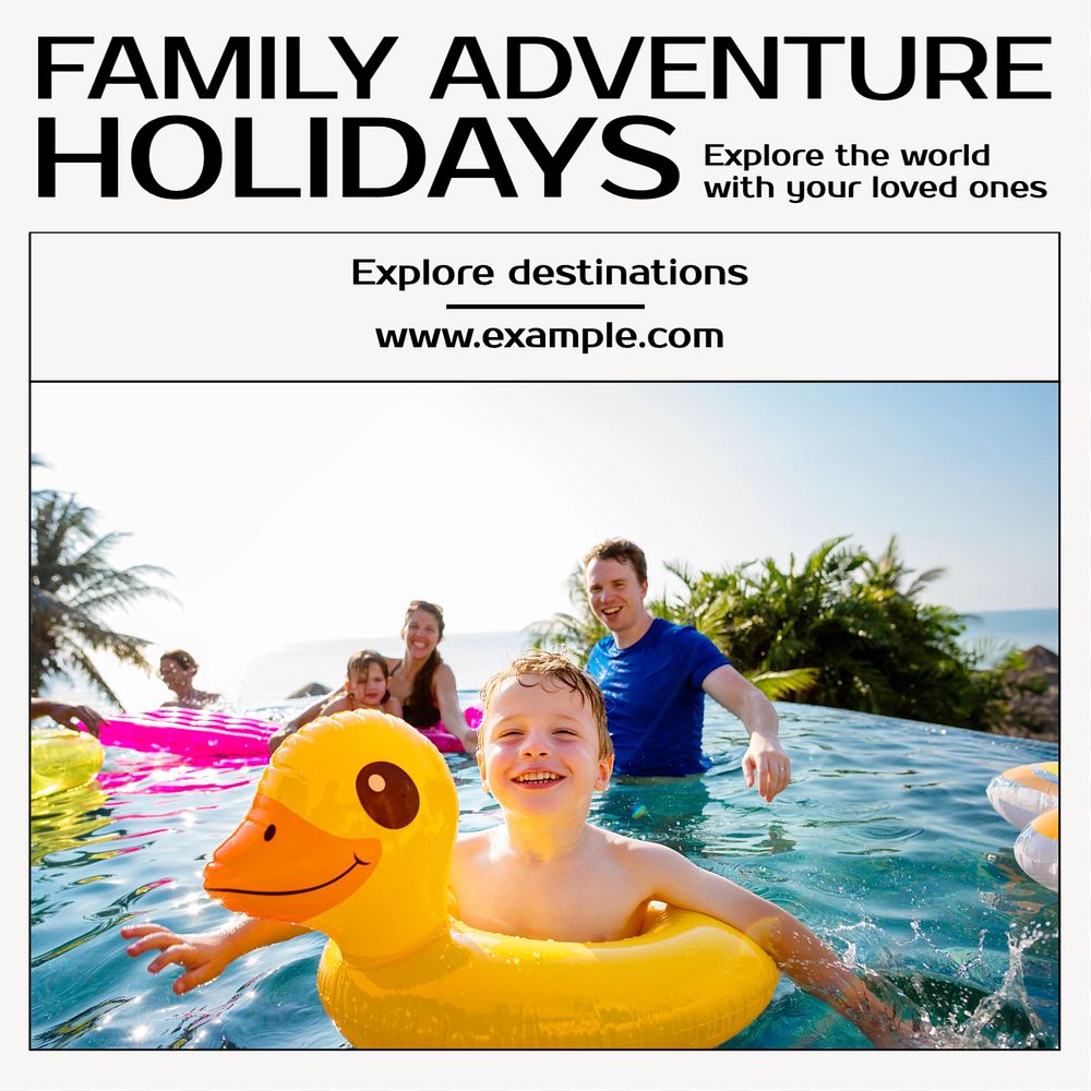 Family adventure holidays Instagram post template, editable text