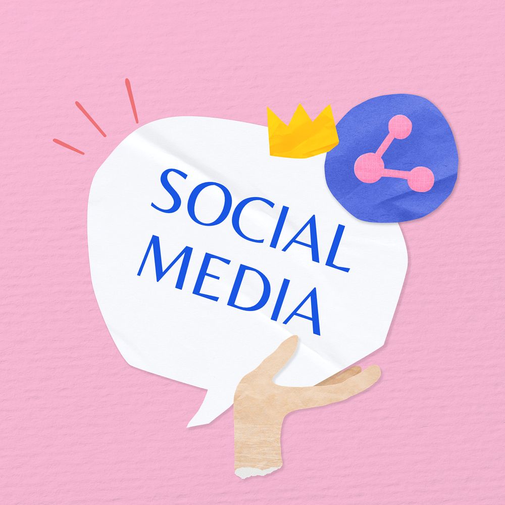 Social media, word in paper speech bubble, editable design