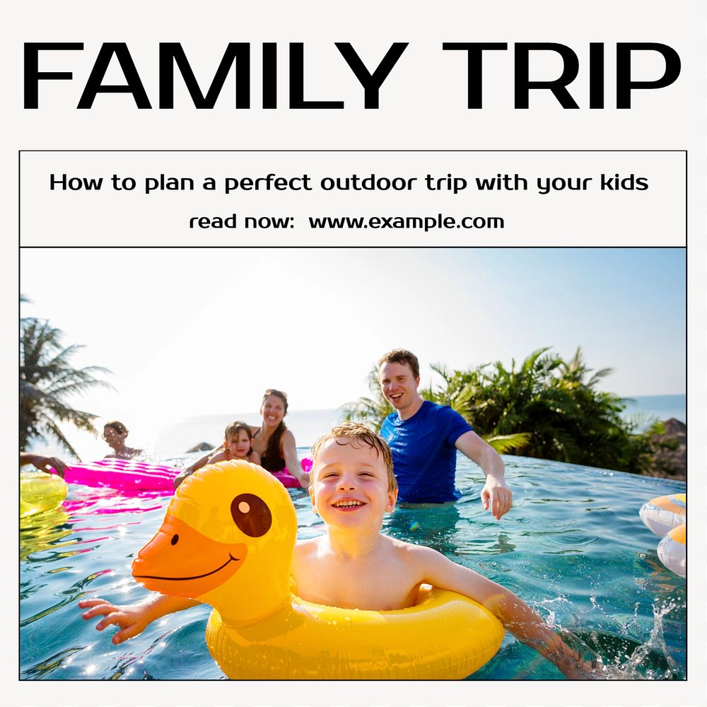 Family trip Instagram post template, editable text