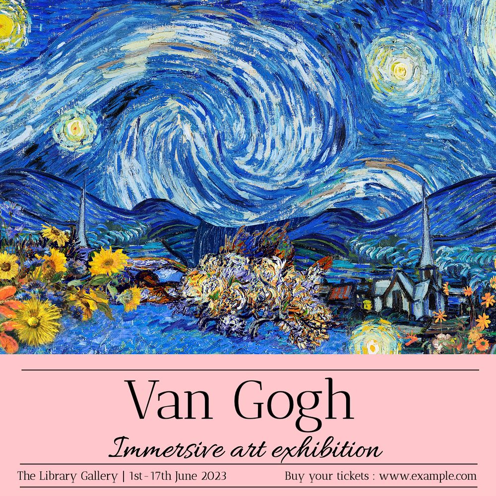 Van Gogh exhibition Instagram post template, editable text