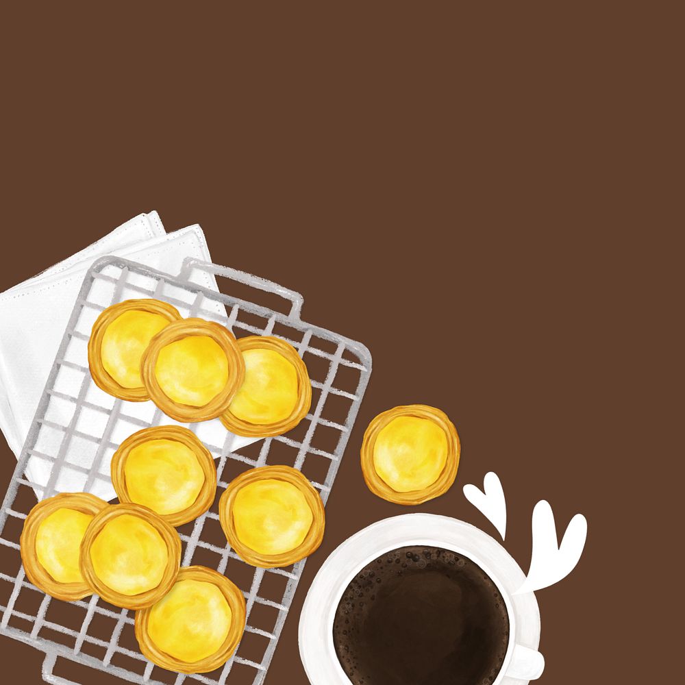 Homemade egg tarts background, baking illustration, editable design