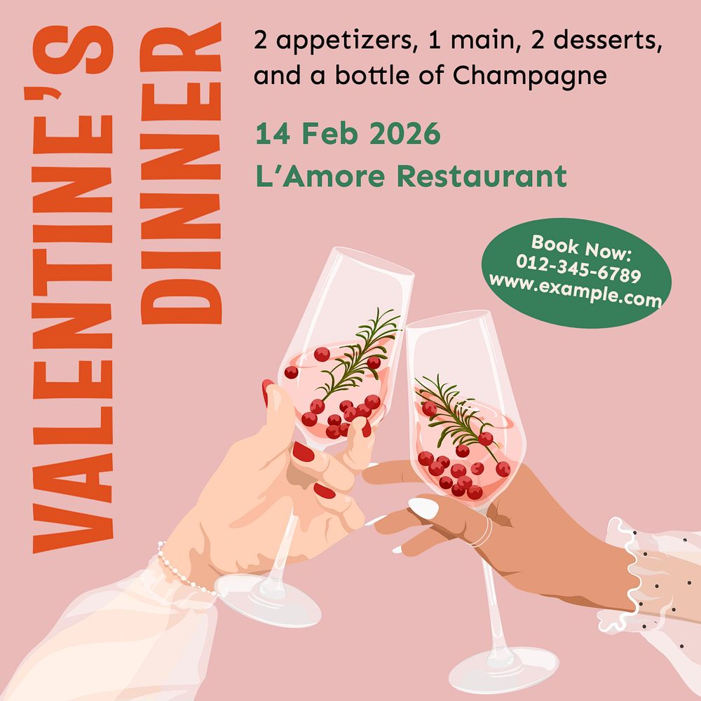 Valentine’s dinner  Instagram post template, editable text