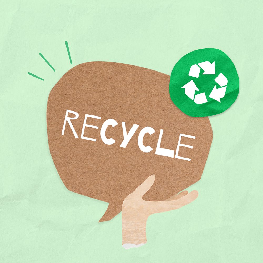 Recycle, word in paper speech bubble, editable design