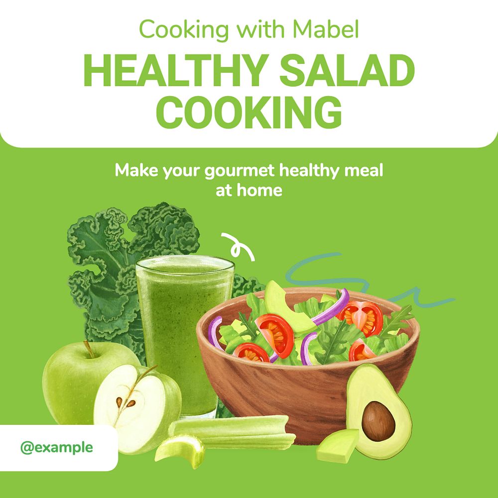 Healthy Cooking Tutorial Instagram post template, editable text