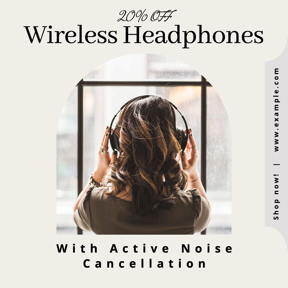 Wireless headphone Instagram post template, editable text