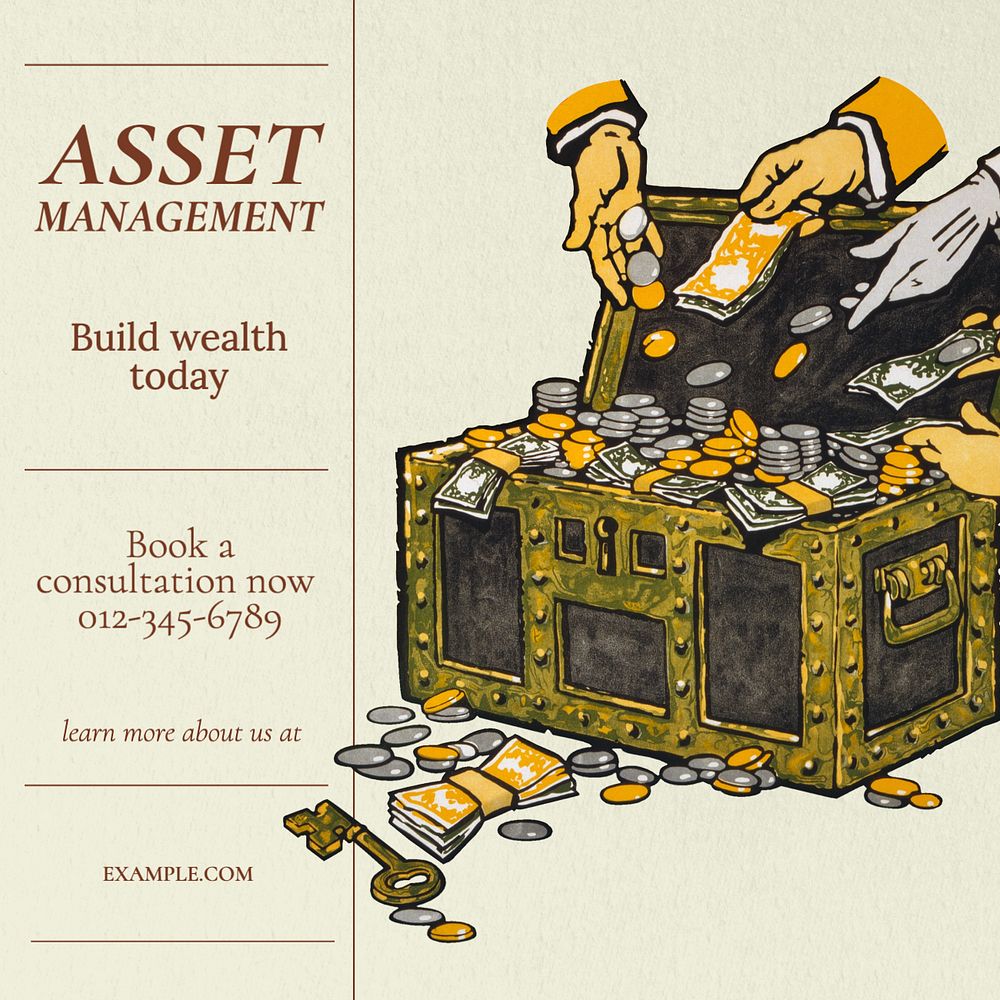 Asset management Instagram post template, editable text