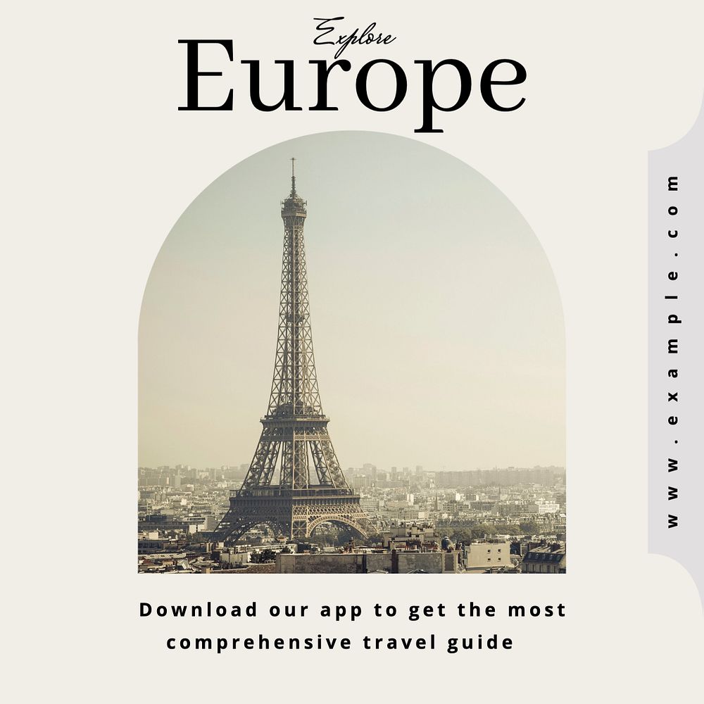 Explore Europe app Instagram post template, editable text