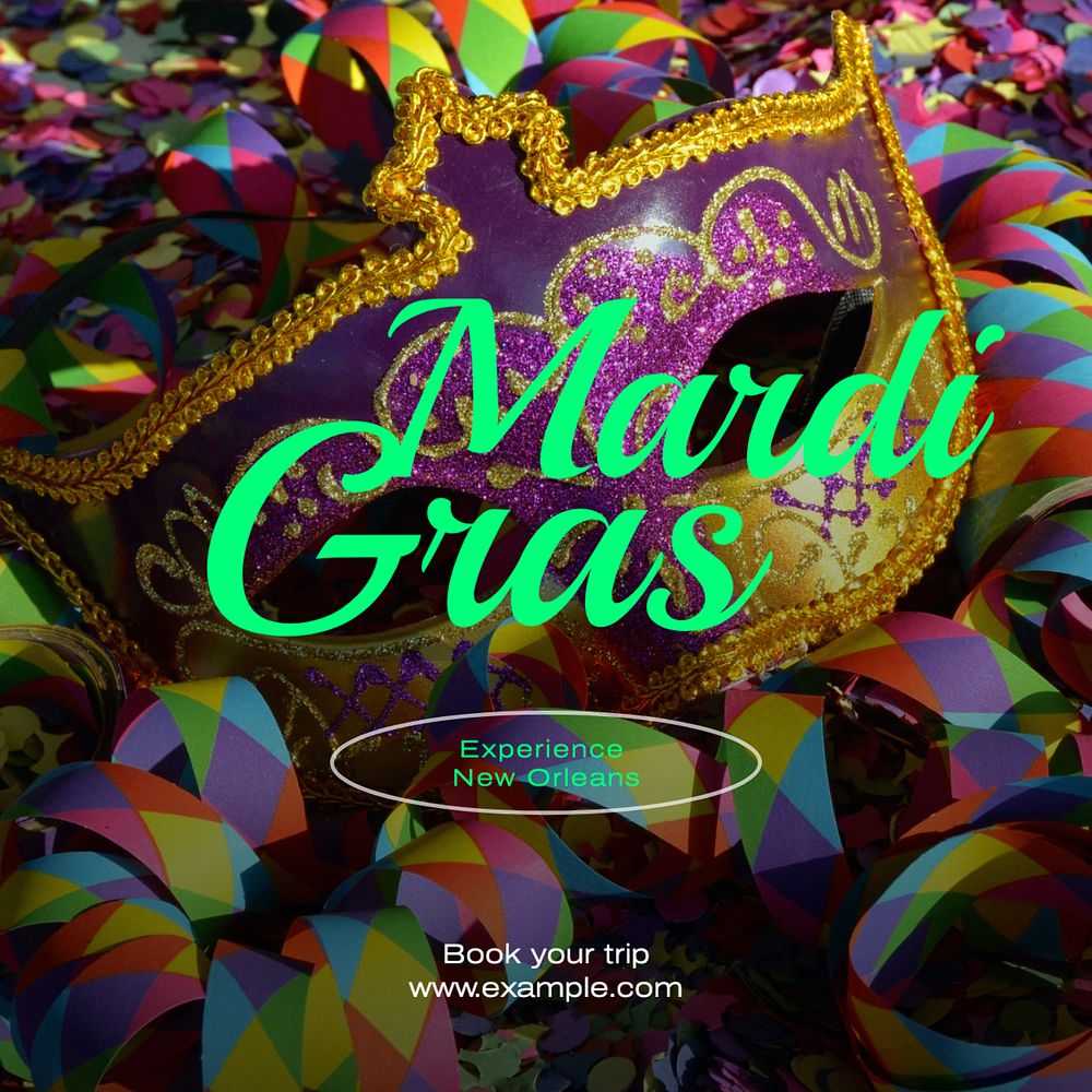 Mardi Gras Instagram post template, editable text