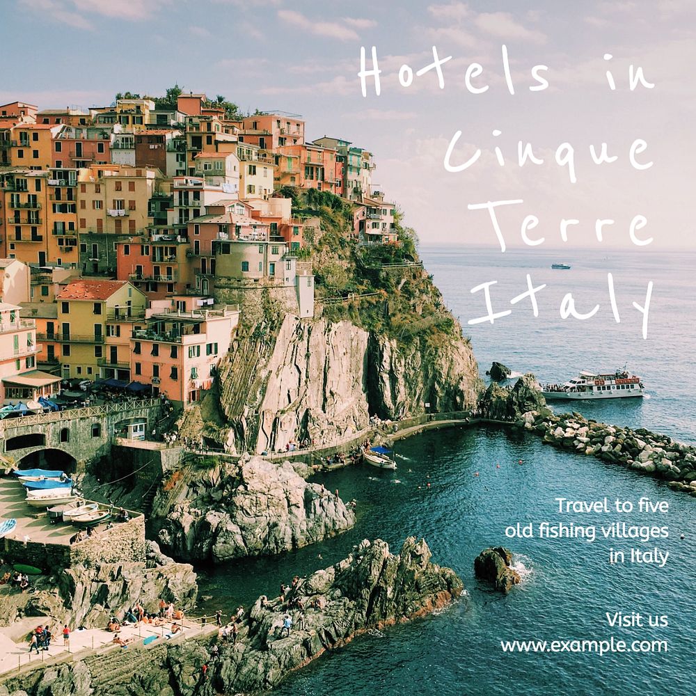 Hotel booking, travel Instagram post template, editable text