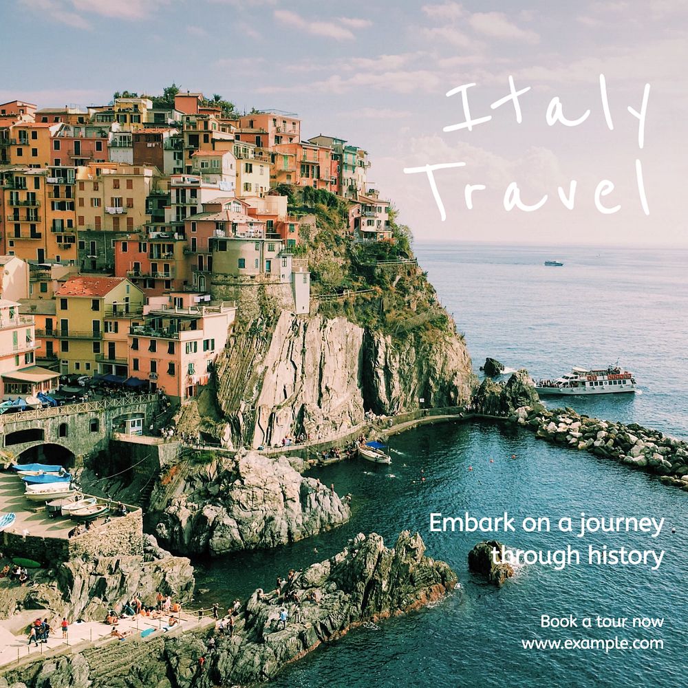 Italy travel Instagram post template, editable text