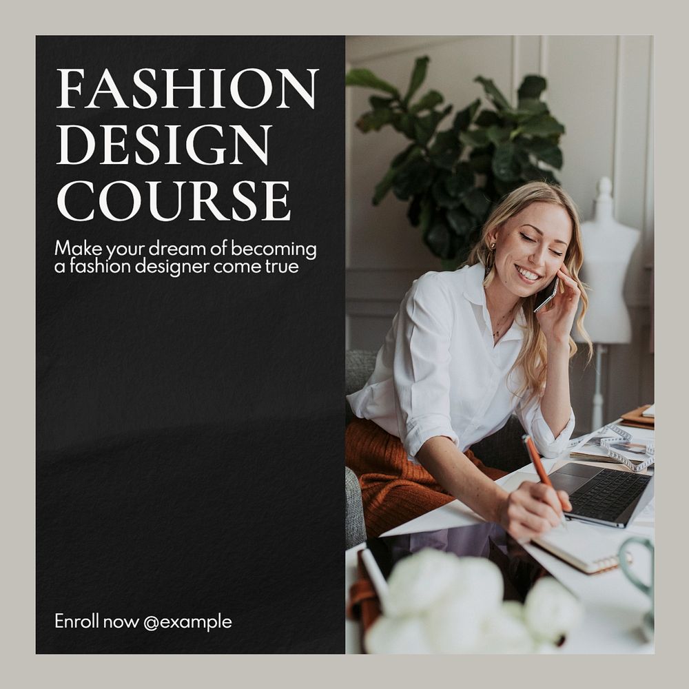 Fashion design course Instagram post template, editable text