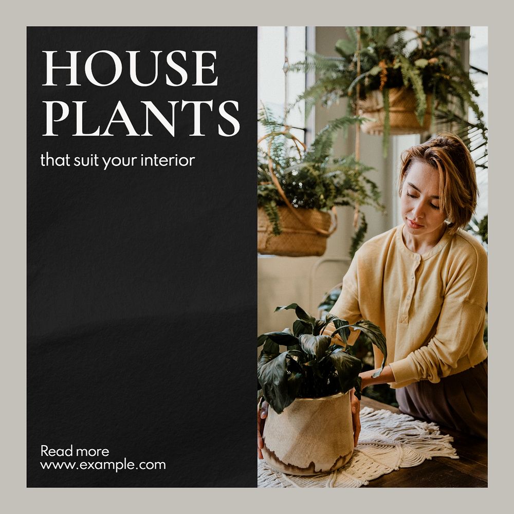 Houseplant Instagram post template, editable text