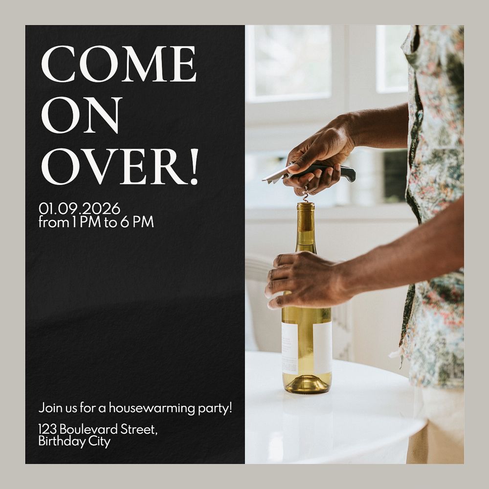 Housewarming party Instagram post template, editable text