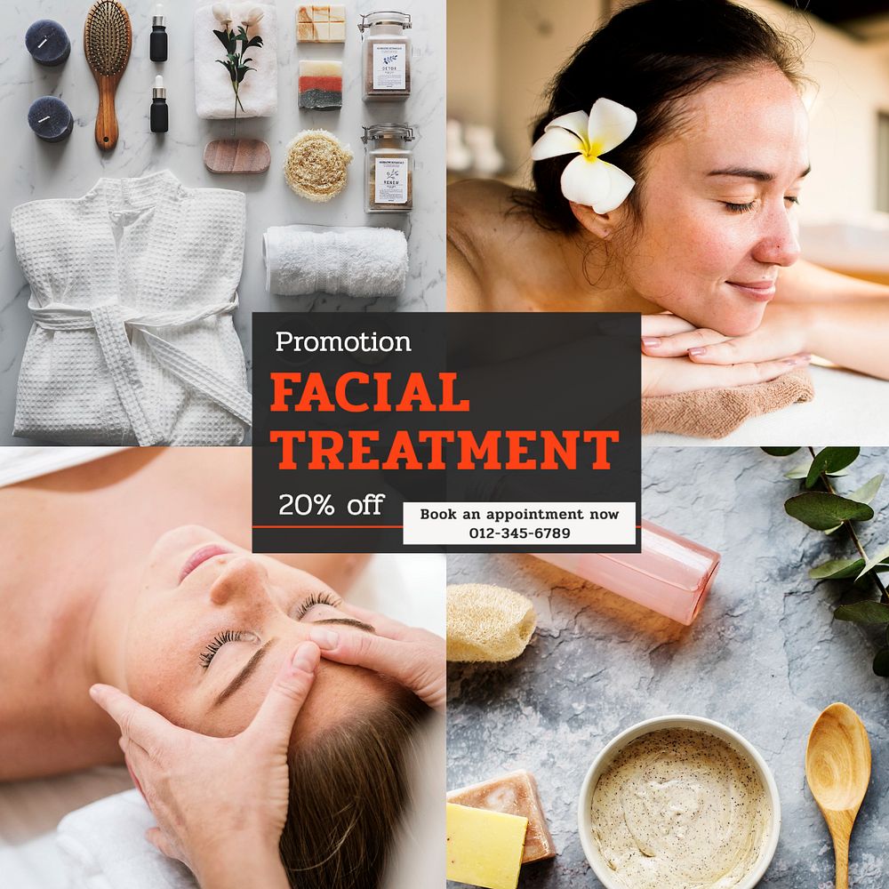 Facial treatment Instagram post template, editable text