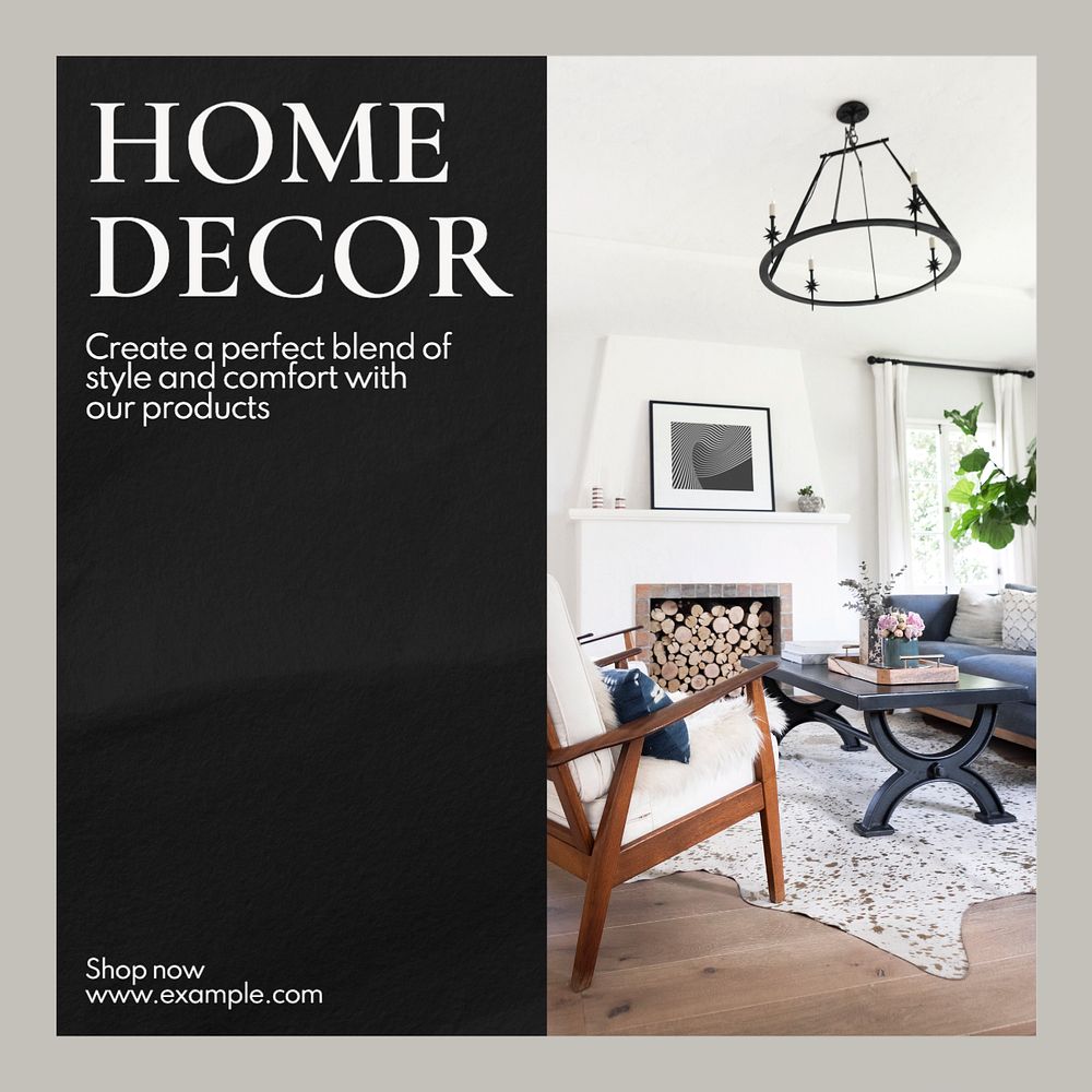 Home decor Instagram post template, editable text