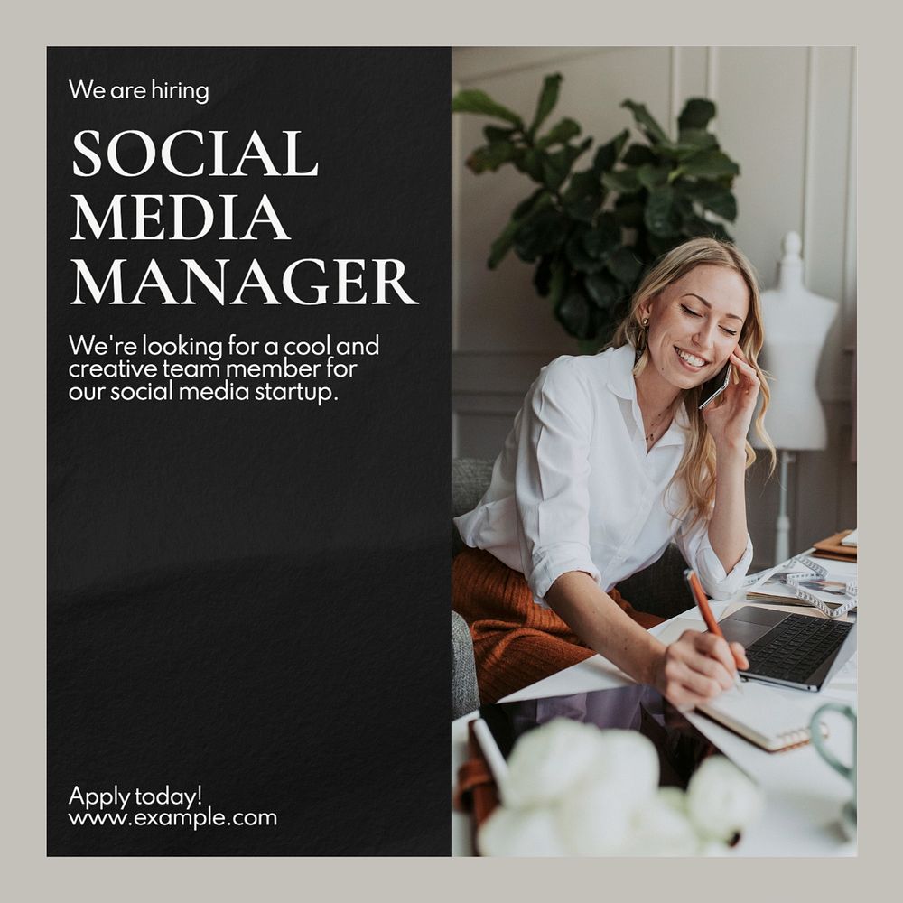 Social Media Manager Instagram post template, editable text