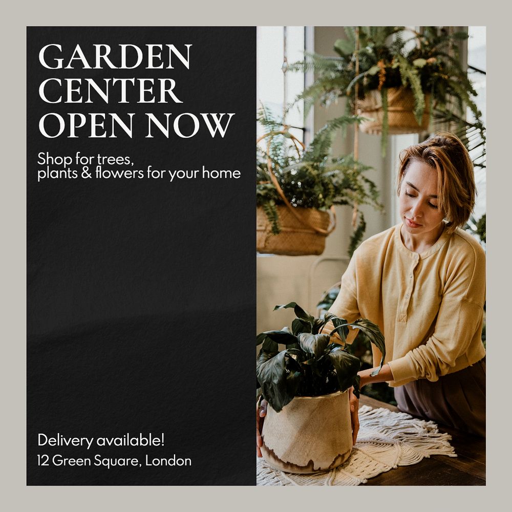 Garden center open Instagram post template, editable text