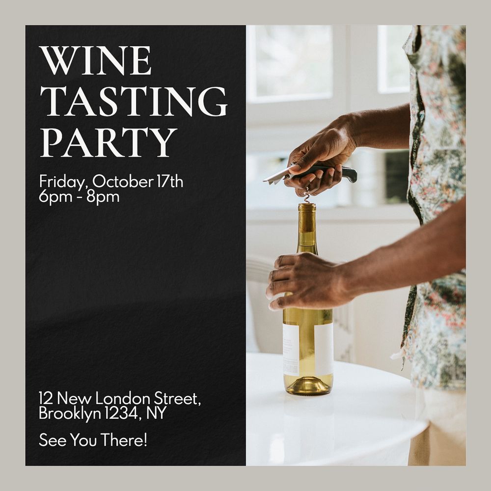 Wine tasting party Instagram post template, editable text