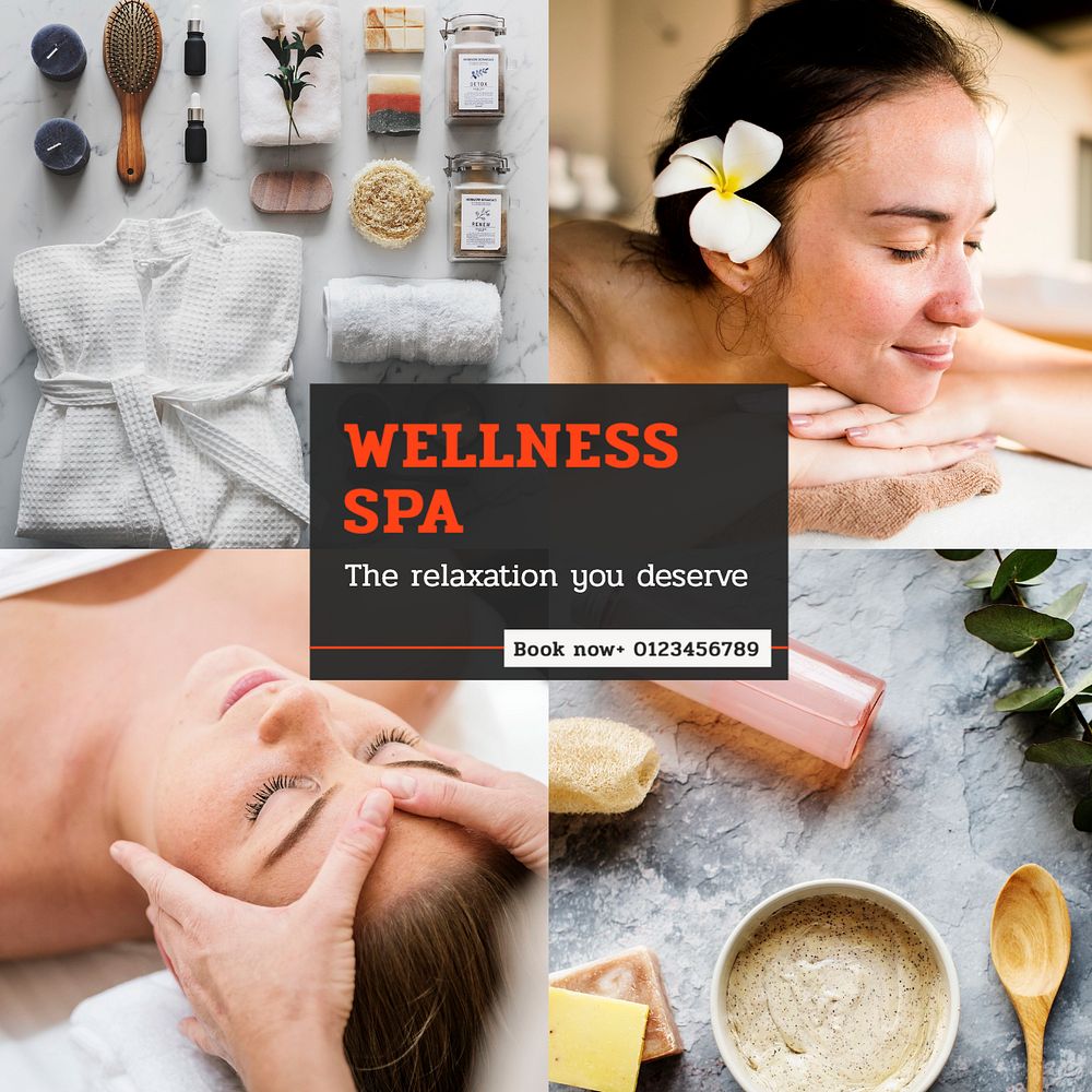 Wellness spa Instagram post template, editable text