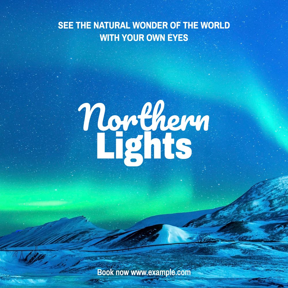 Northern Lights tour Instagram post template, editable text