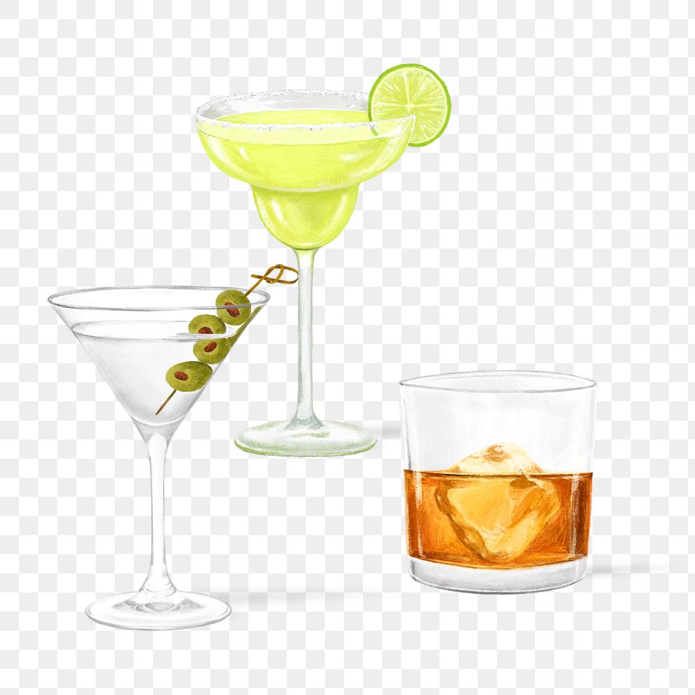 Cocktail drinks, alcoholic beverage png illustration, editable design