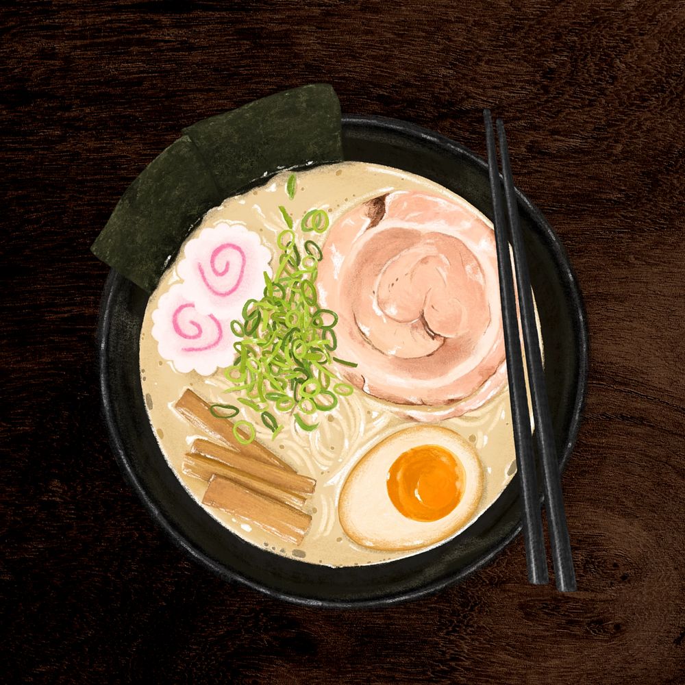 Ramen noodle, Japanese food illustration, editable design