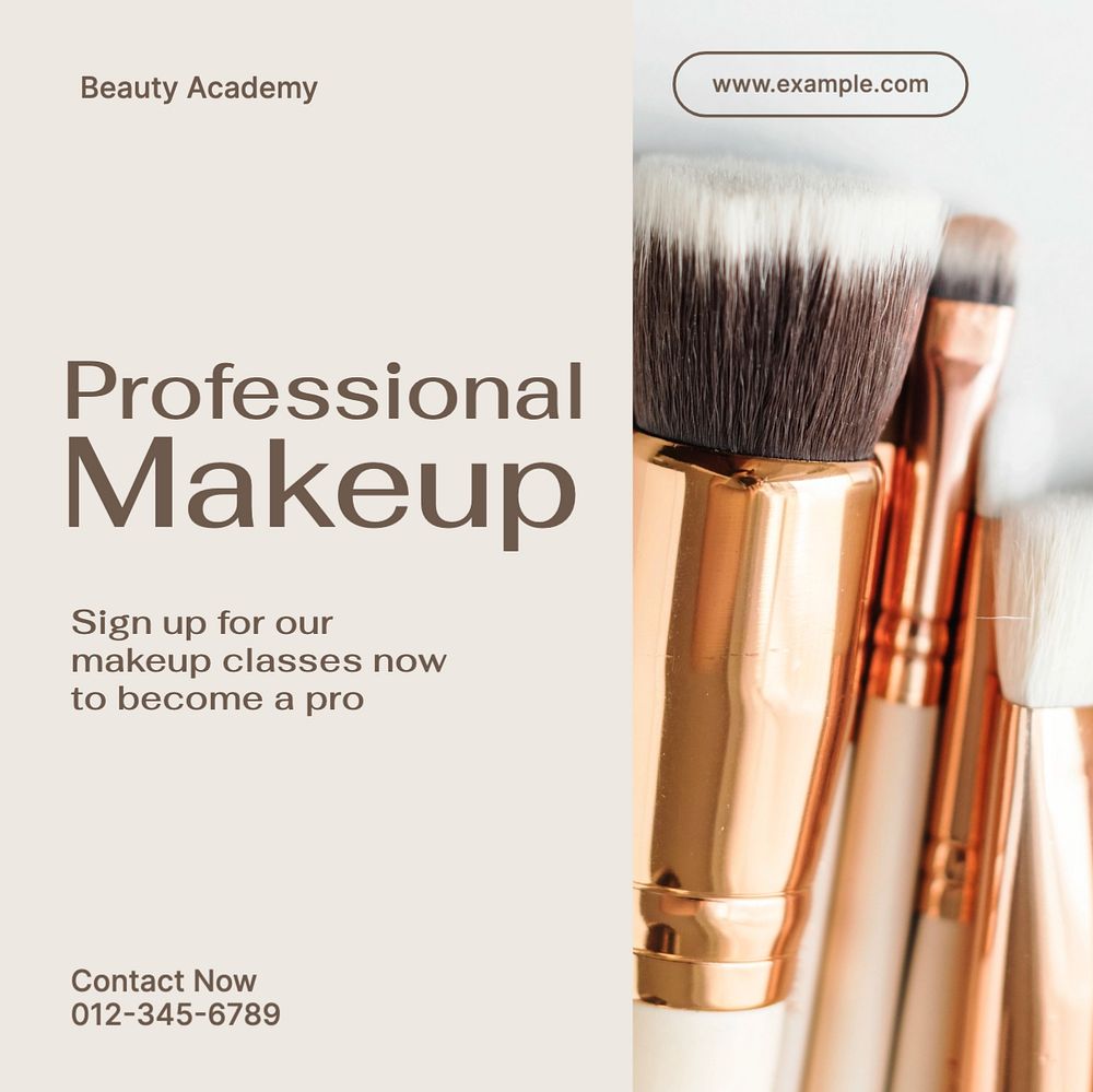 Professional makeup course  Instagram post template, editable text