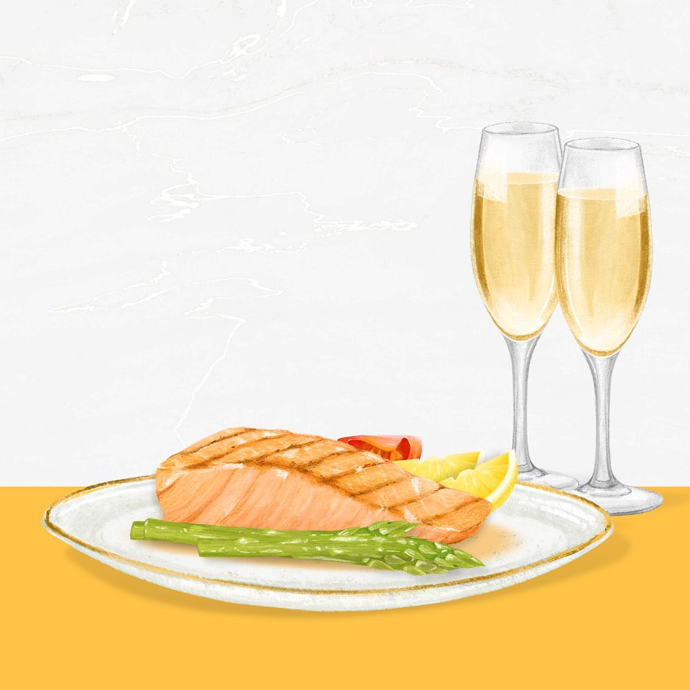 Salmon steak background, food border, editable design