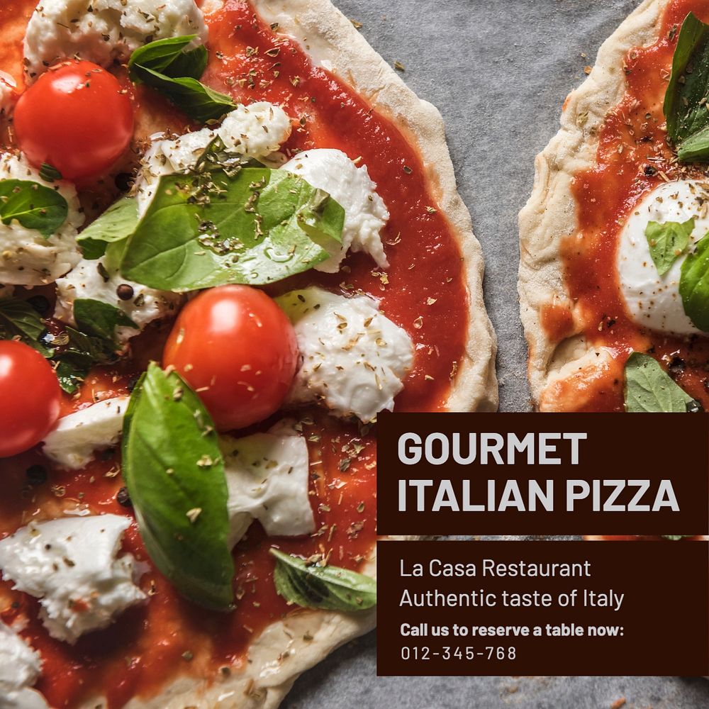 Gourmet Italian pizza Instagram post template, editable text