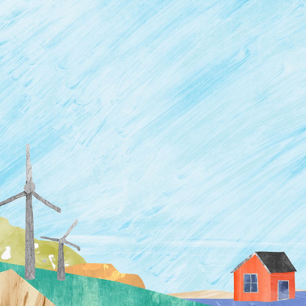 Wind farm landscape background, paper craft design, editable design