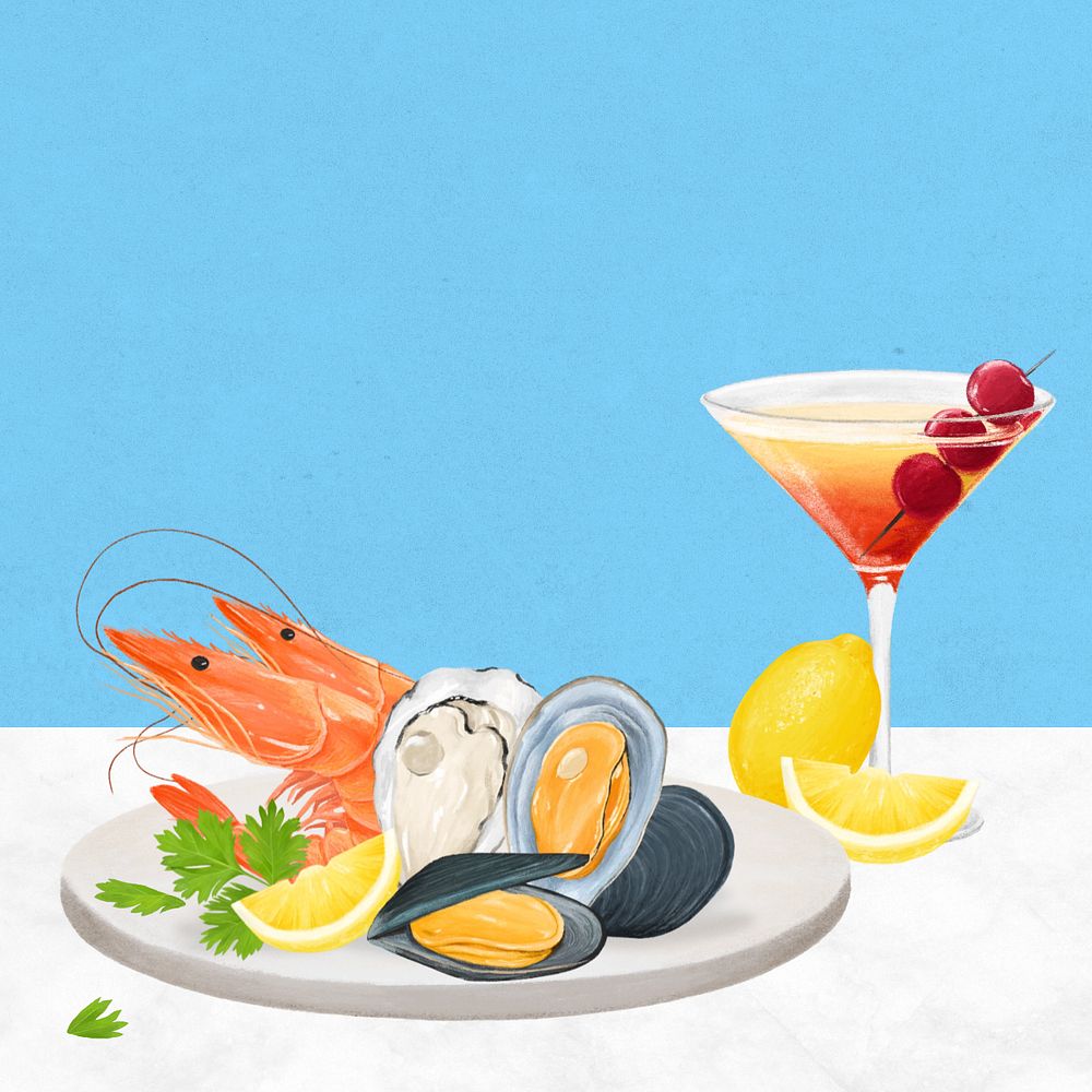 Seafood boils background, food digital painting, editable design