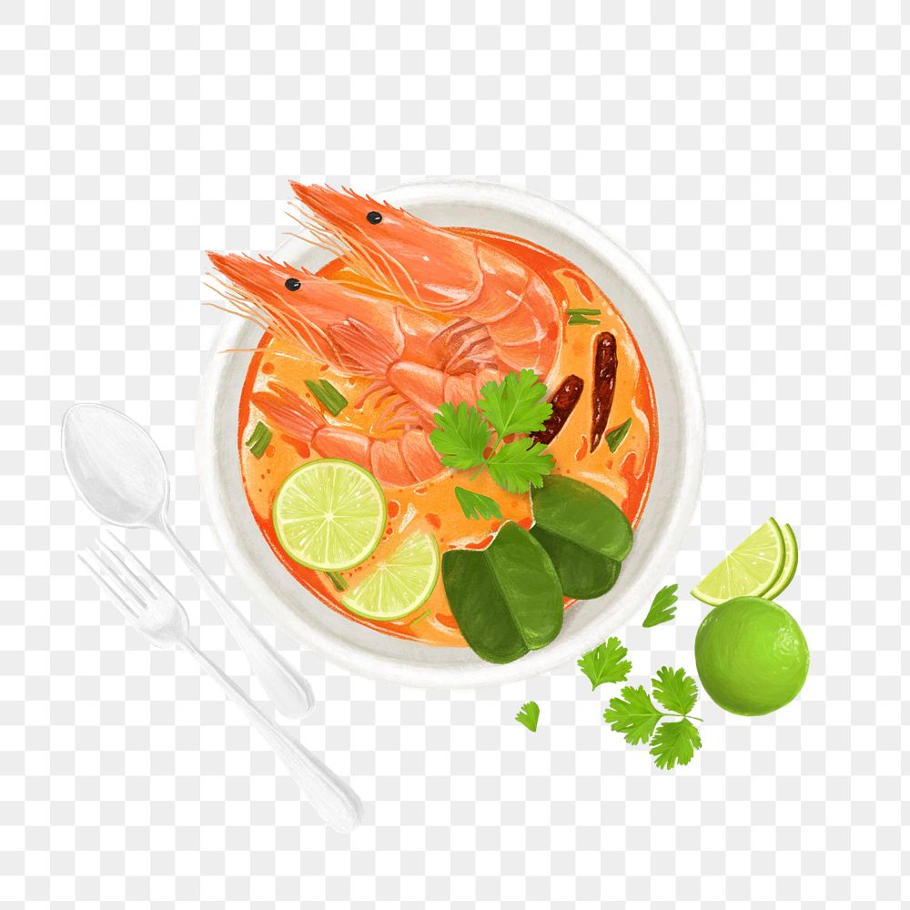 Tom Yum shrimp soup, Thai food png illustration, editable design