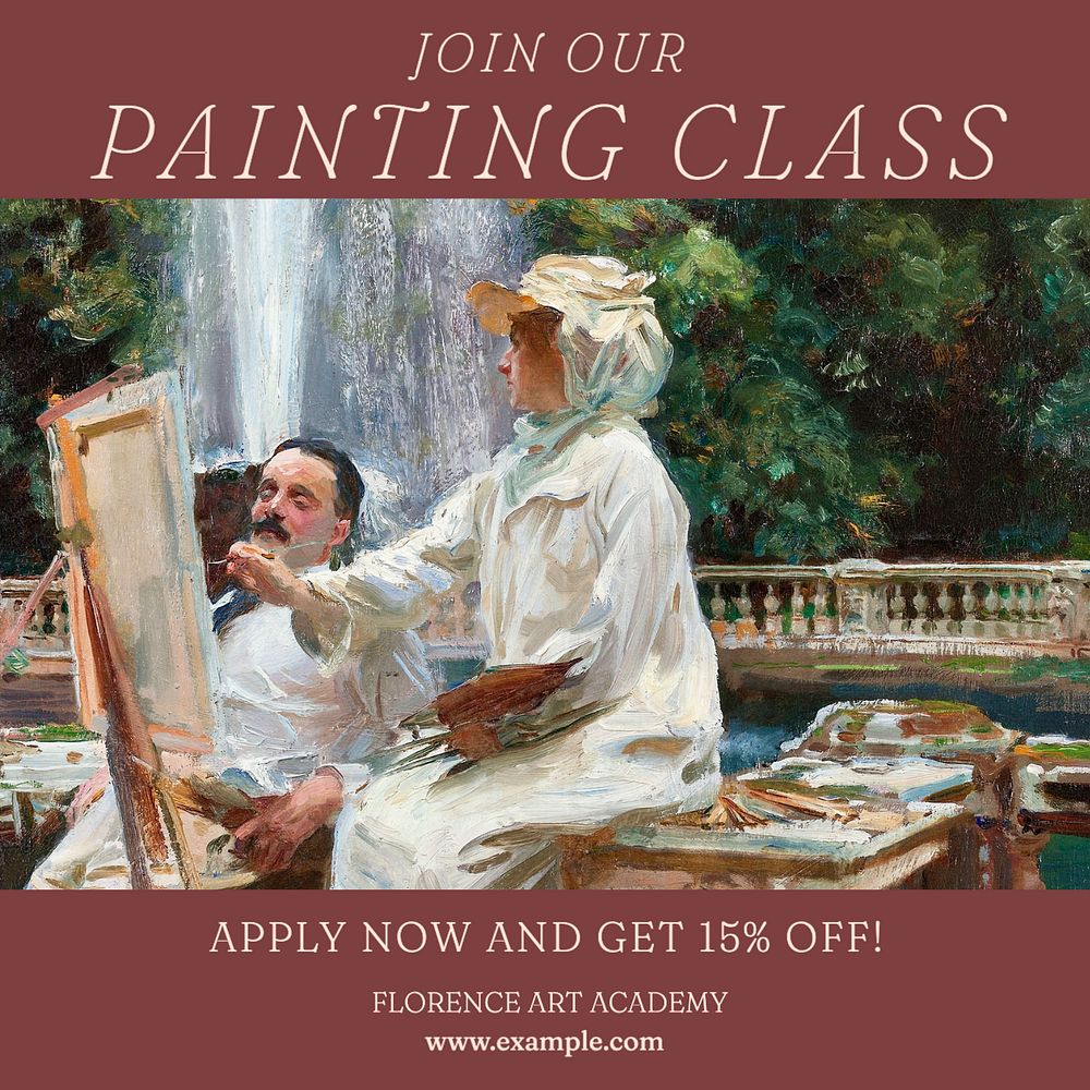 Painting class Instagram post template, editable text