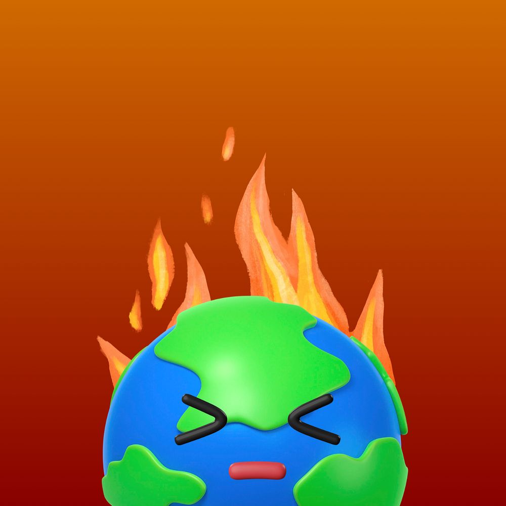 3D burning globe, global warming editable illustration